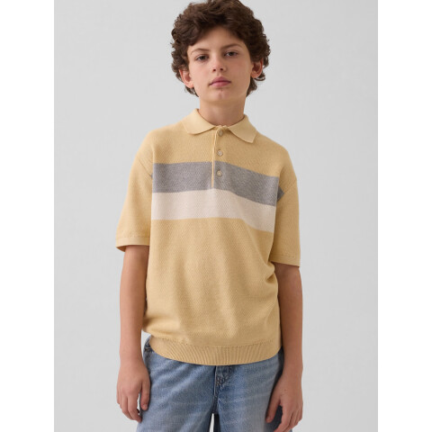SS HONEYCOMB CHEST STRIPE POLO WHEAT GOLD