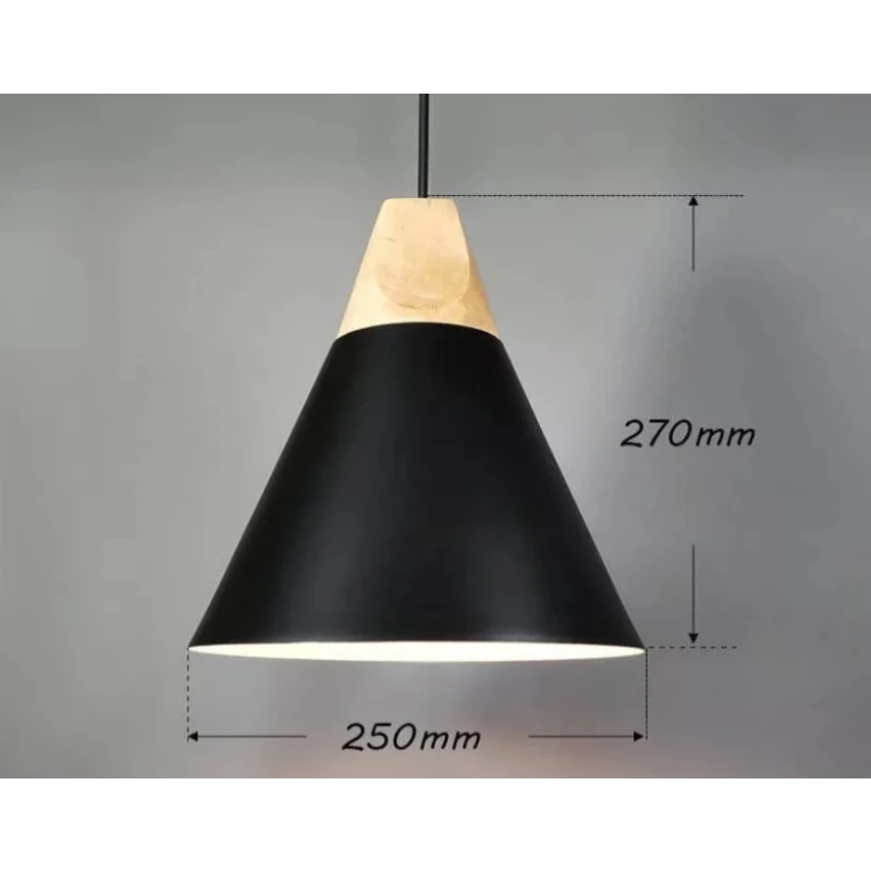 Lampara Colgante De Techo Campana Nordica Metal Madera Negro