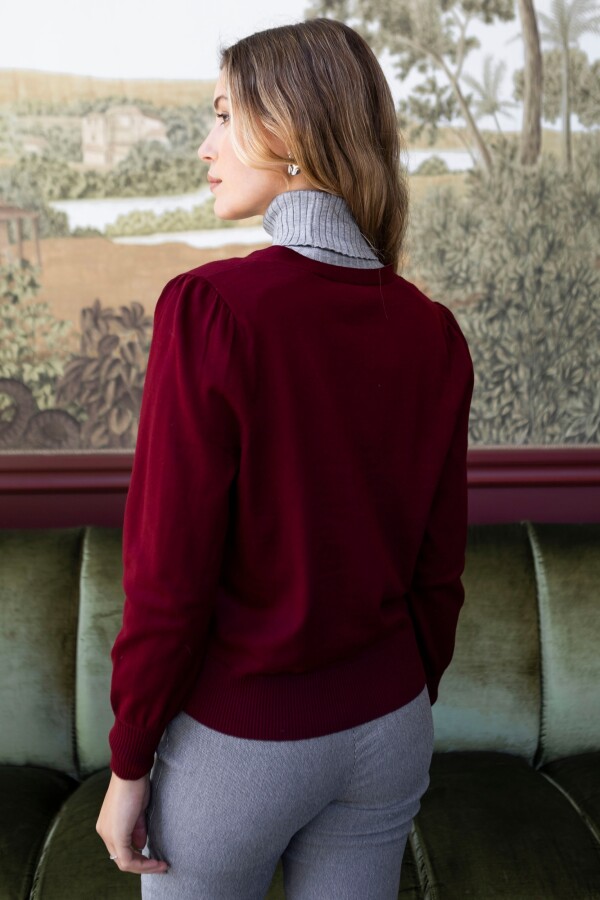 Cardigan Basico Boton Metal BORDEAUX