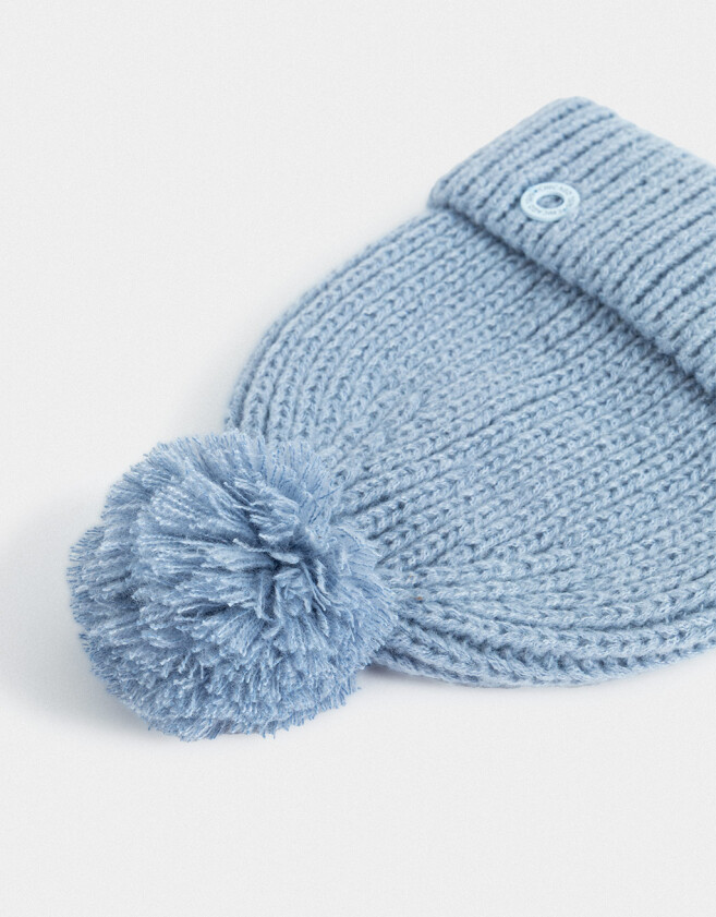 Gorro Romántico Gorro Tejido Con Pompón - Azul Celeste