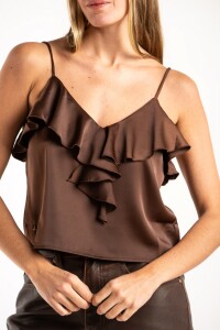Musculosa Volado Saten Chocolate