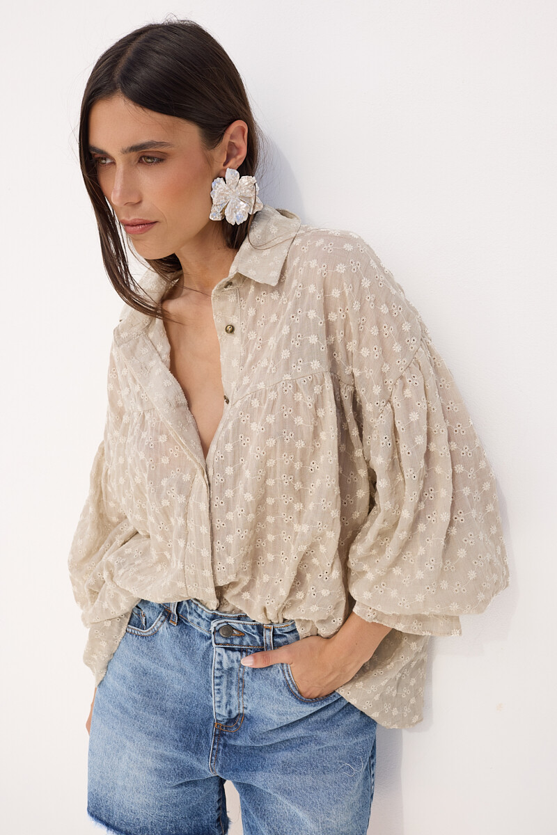 Camisa Gaia Beige Broderie