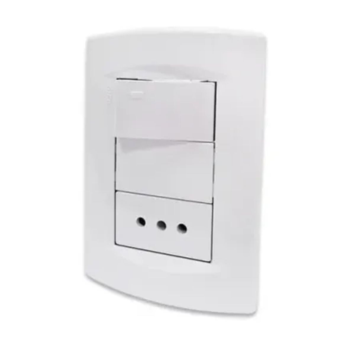 Plaqueta Interruptor Bipolar + Toma 3 En Linea Blanco Sica 