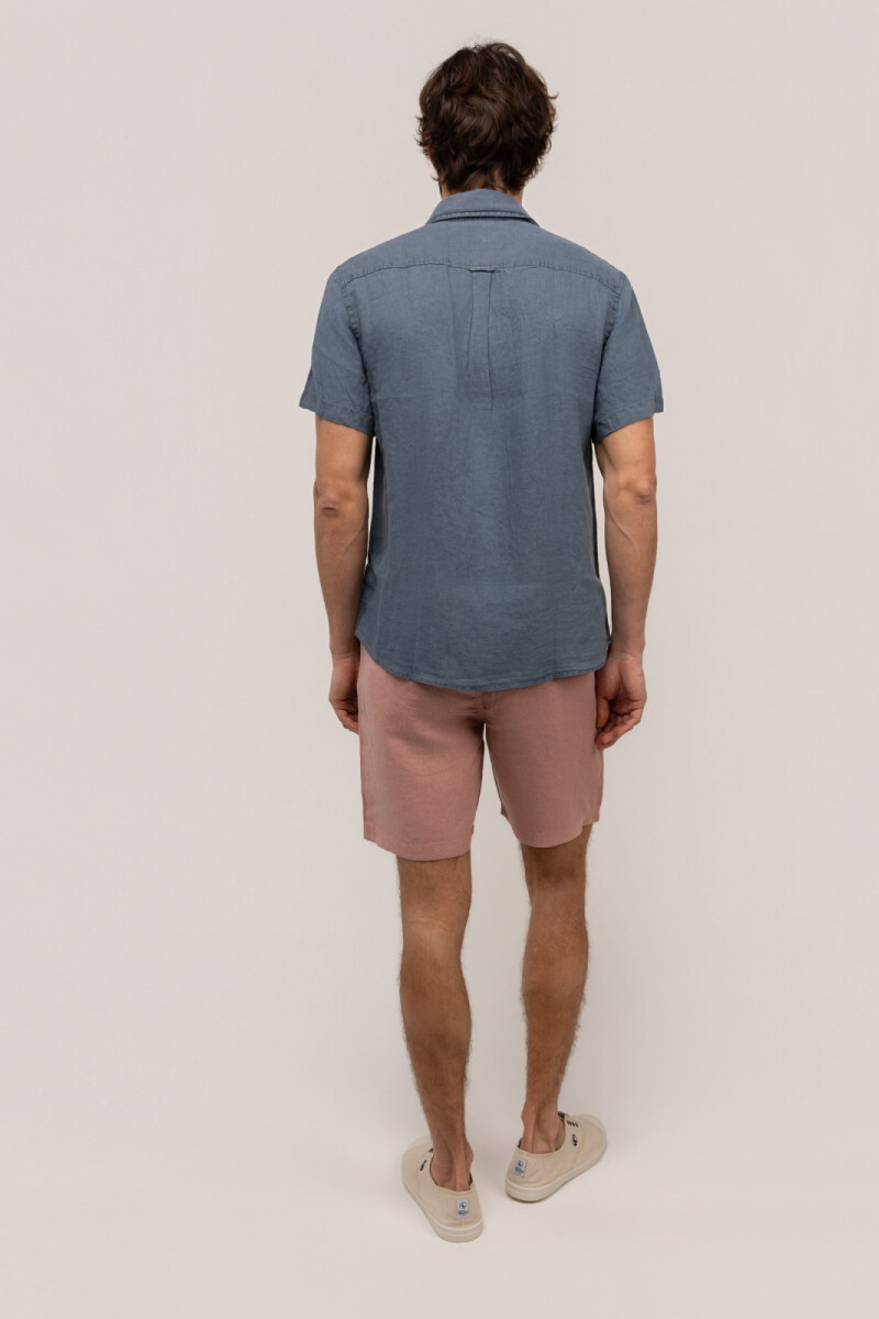 Camisa Lino Manga Corta Marino