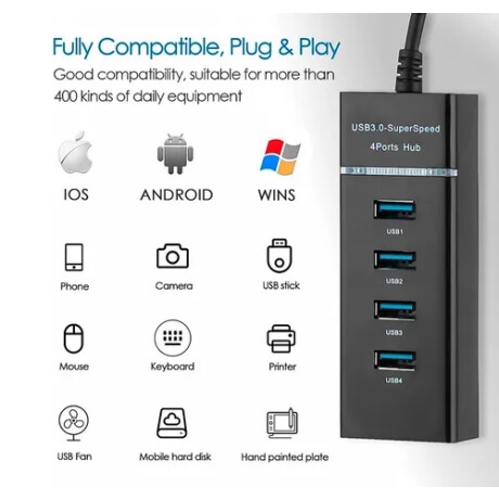 HUB zapatilla USB 3.0 alta velocidad con 4 puertos HUB zapatilla USB 3.0 alta velocidad con 4 puertos