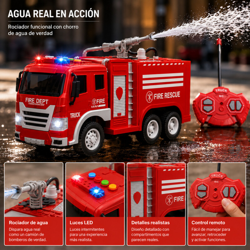 Camion Bomberos Juguete Control Remoto Luces Agua Real Rc Camion Bomberos Juguete Control Remoto Luces Agua Real Rc
