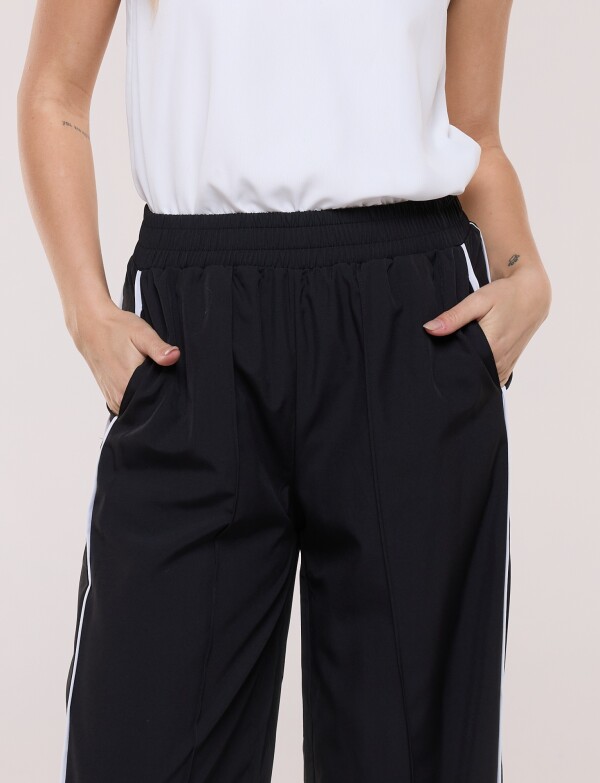 Pantalón Wide Leg Con Franjas Deportivas NEGRO