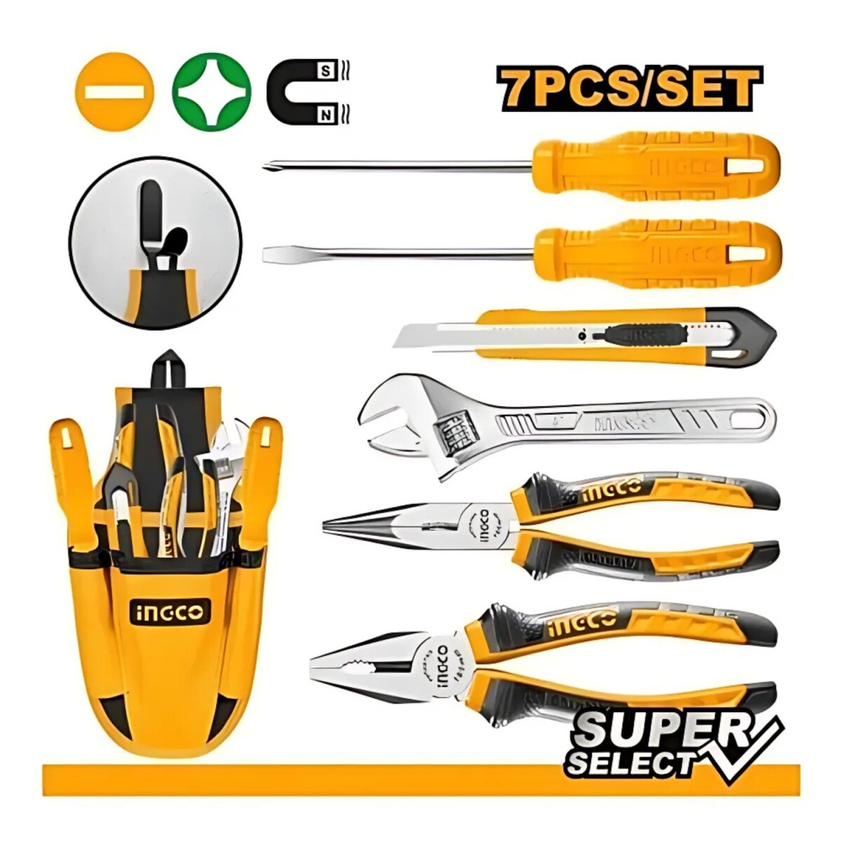 Kit Ingco de 7 herramientas manuales versátiles 