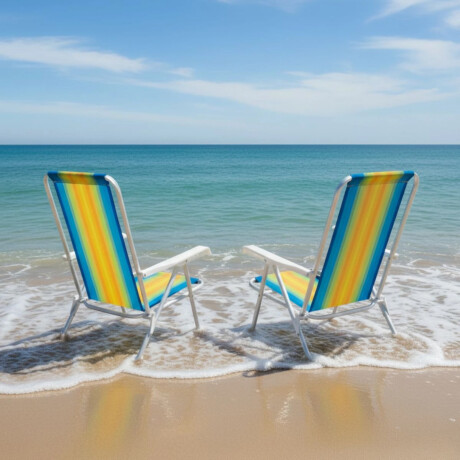 Set X2 Reposeras Sillas Playa Reclinables 8 Posiciones Alum Azul/amarillo