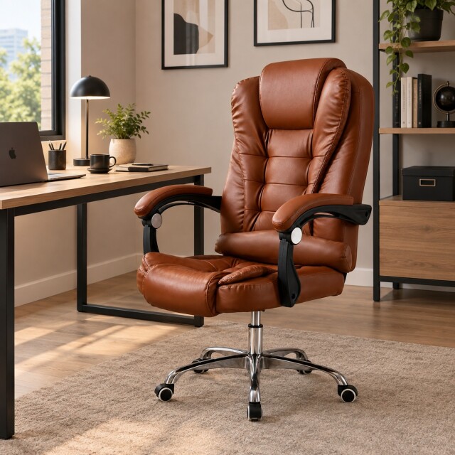 SILLA DE ESCRITORIO CON MASAJEADOR EJECUTIVA CORPORATIVA ERGONÓMICA COLOR CHOCOLATE