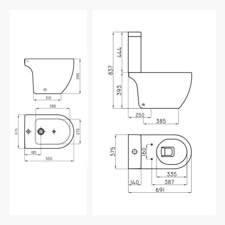 JUEGO DE INODORO CON MOCHILA TOUCHLESS Y BIDET INCLUYE TAPA MARCA FERRUM LINEA FONTANA BLANCO