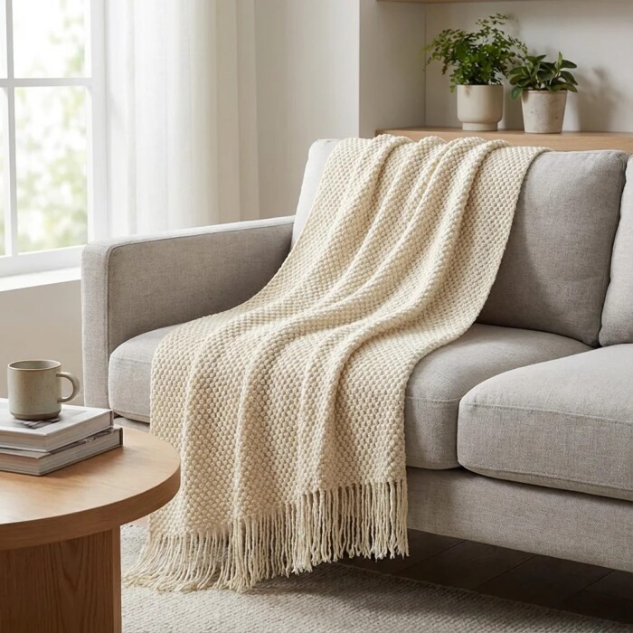 Manta para Sillón y Cama Marfil