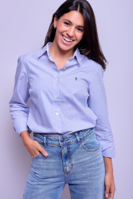 Camisa Dama Clásica Raya Celeste 1