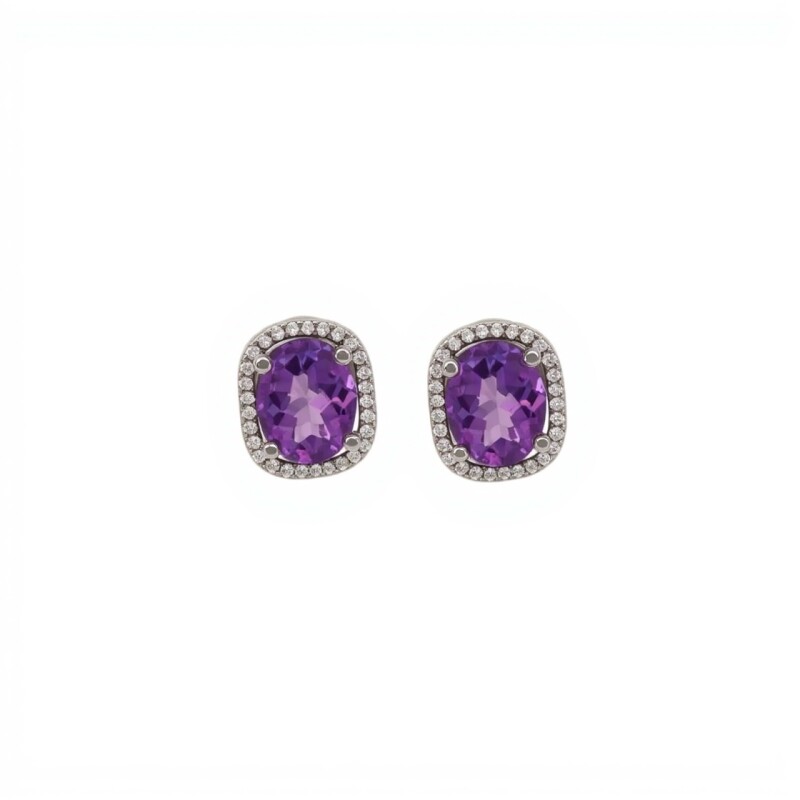Caravanas Amatista-Plata 925-Con Amatista y Zirconia- CA4041 conpiedra