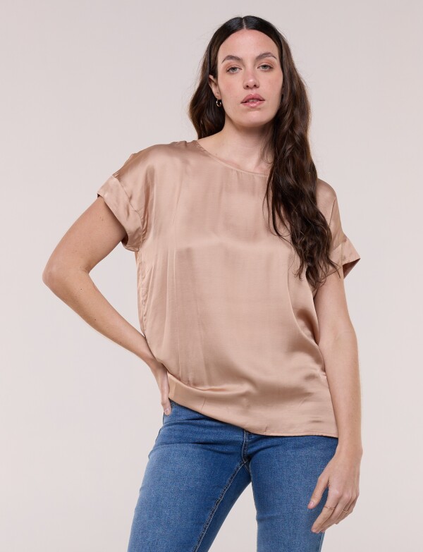 Blusa Saten Manga Corta TOSTADO