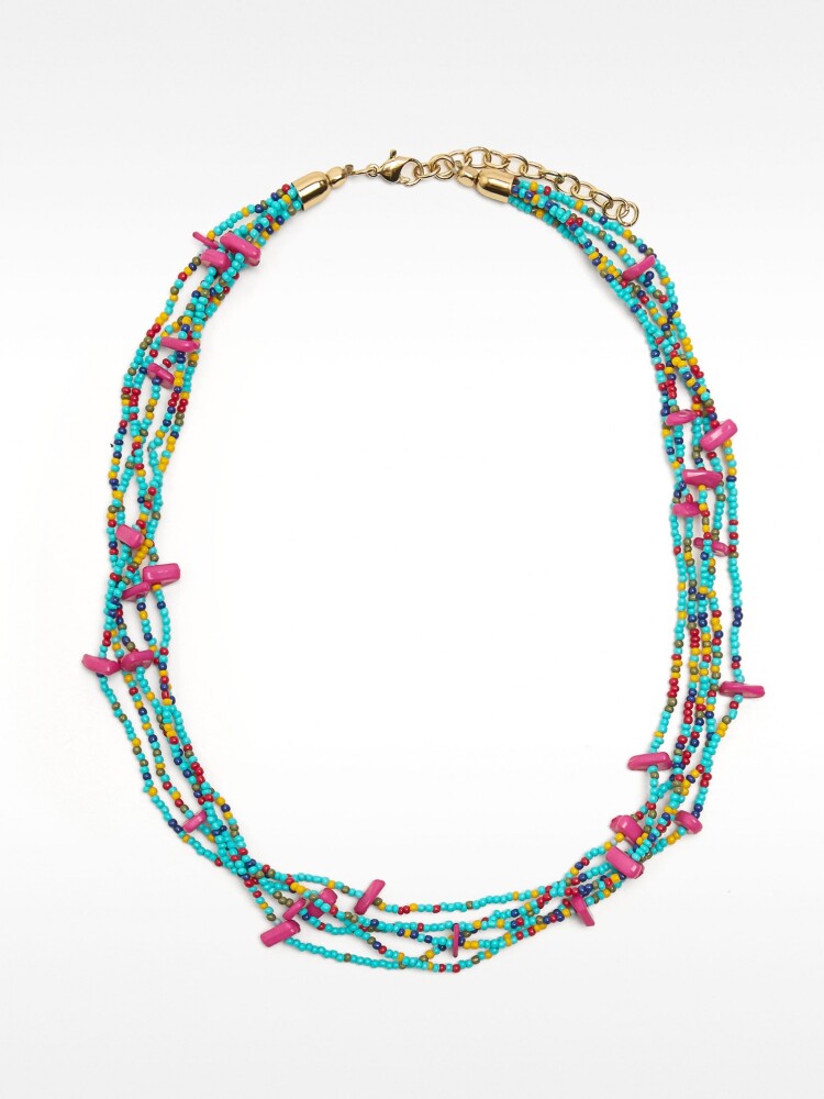 Collar Corto Con Varias Filas De Cuentas multicolor