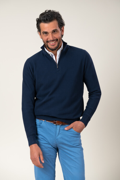 Sweater medio cierre Pigment Dye Azul Marino