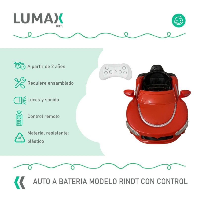Auto a Batería Modelo Rindt con control remoto Rojo