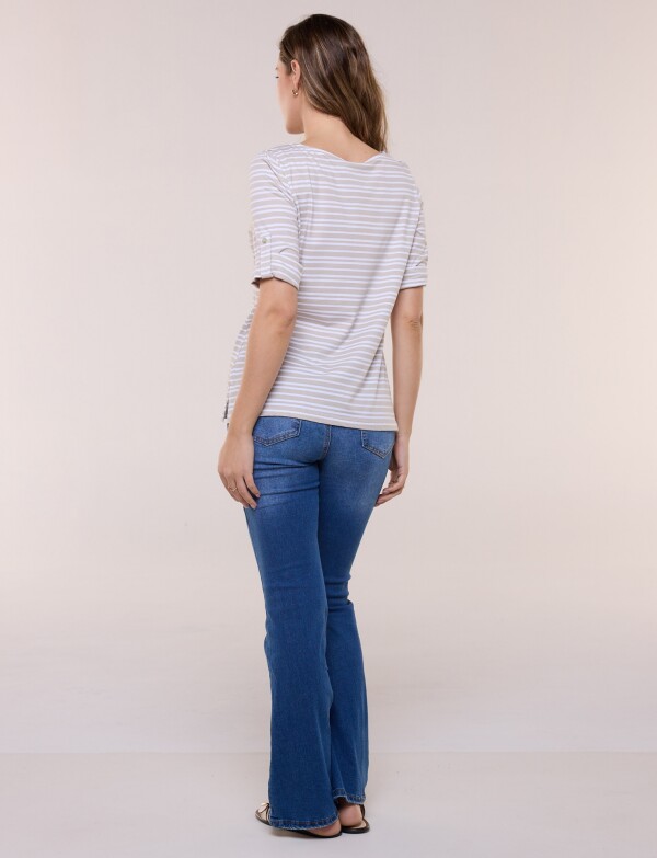 Remera De Algodón Lineas BEIGE