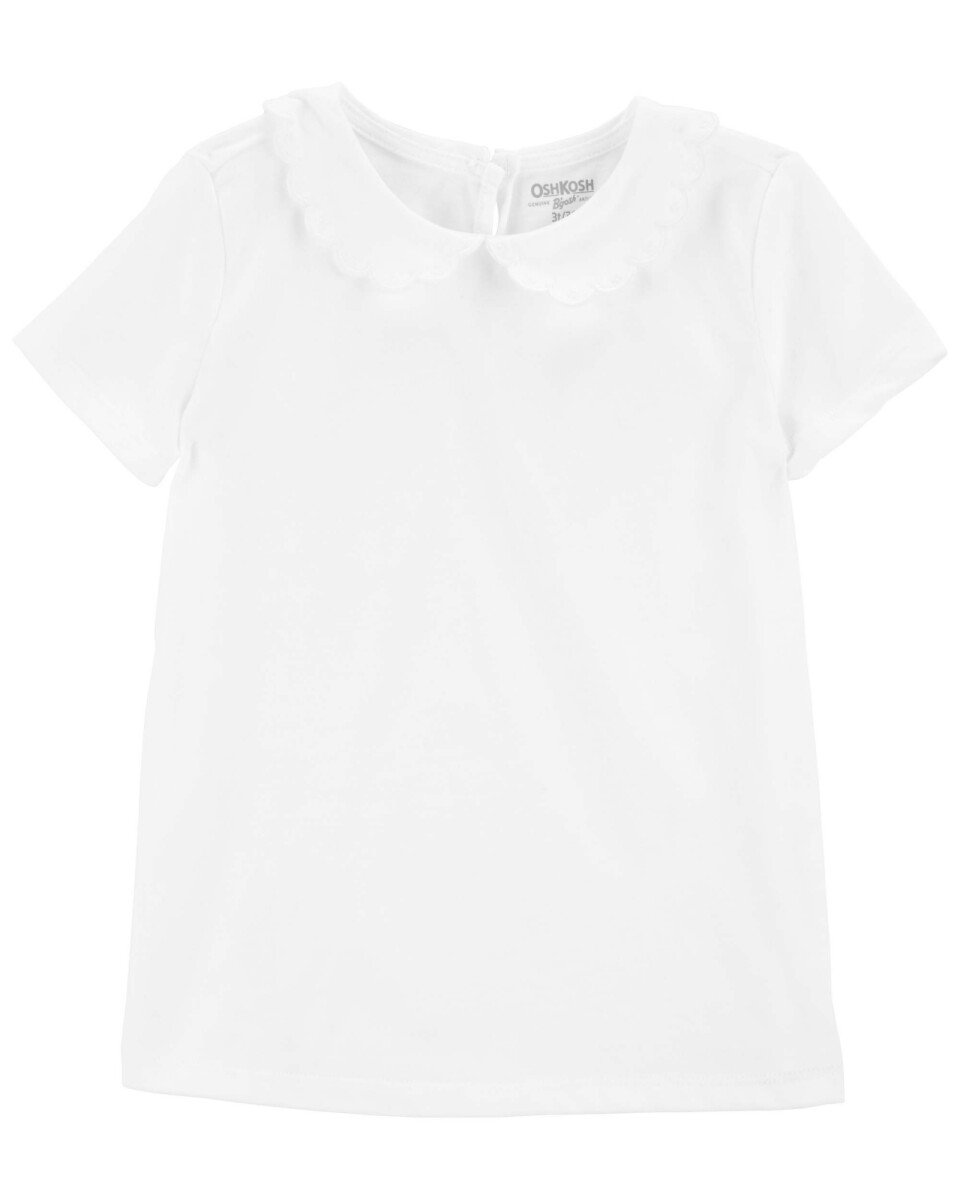 Blusa de algodón manga corta con cuello mago festoneado. Talles 2-5T 