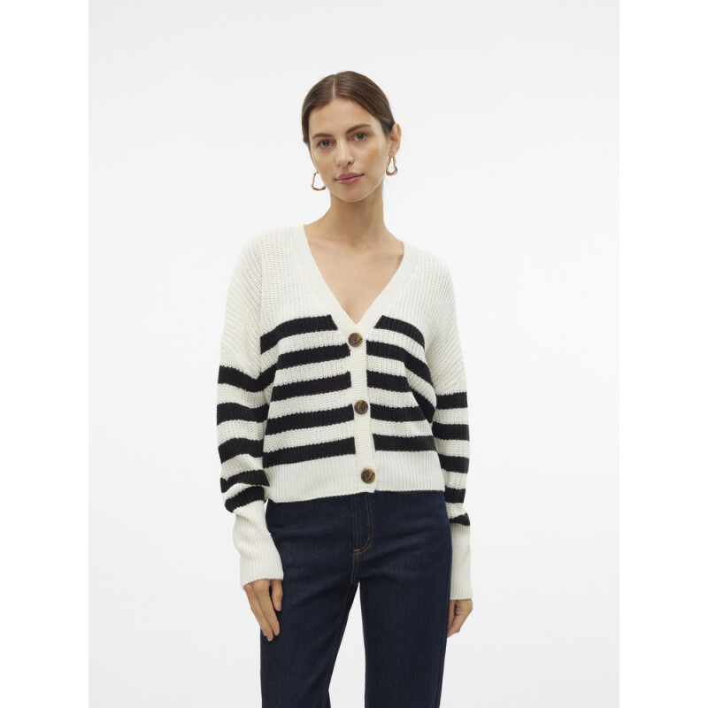VMLEA LS V-NECK CUFF CARDIGAN NOOS CORE-15 1 Cloud Dancer/Stripes BLACK