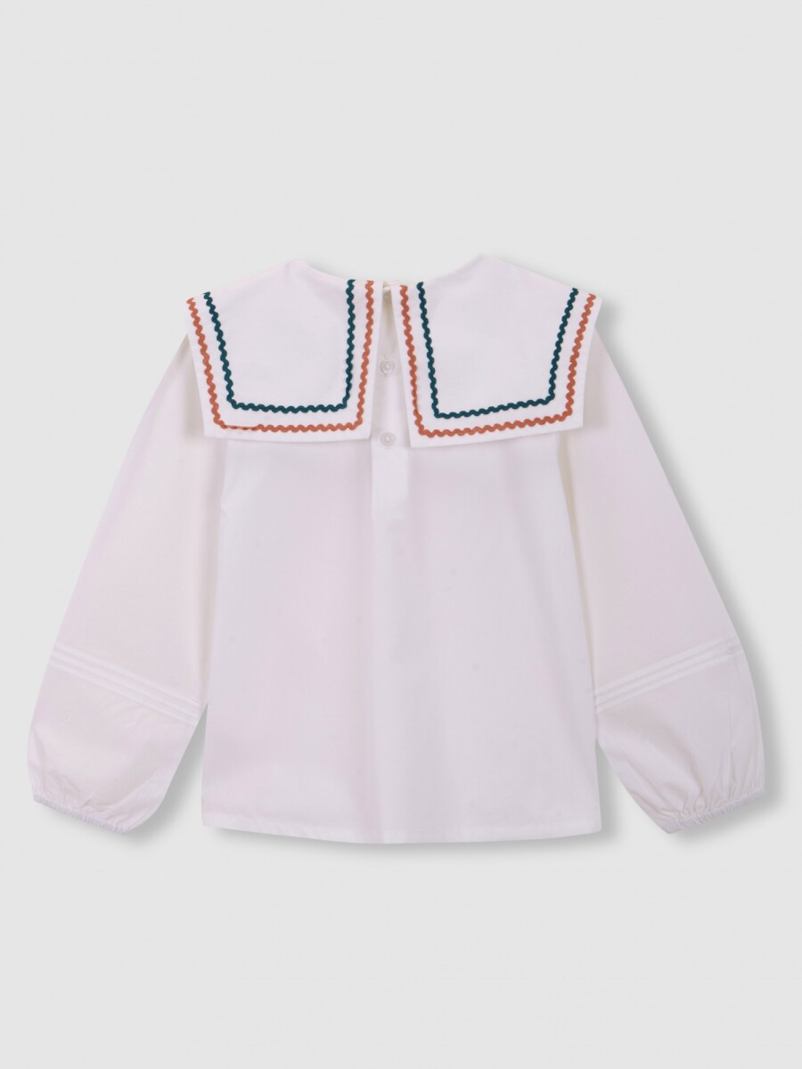 Blusa Manga Larga Con Cuello Marinero Blanco