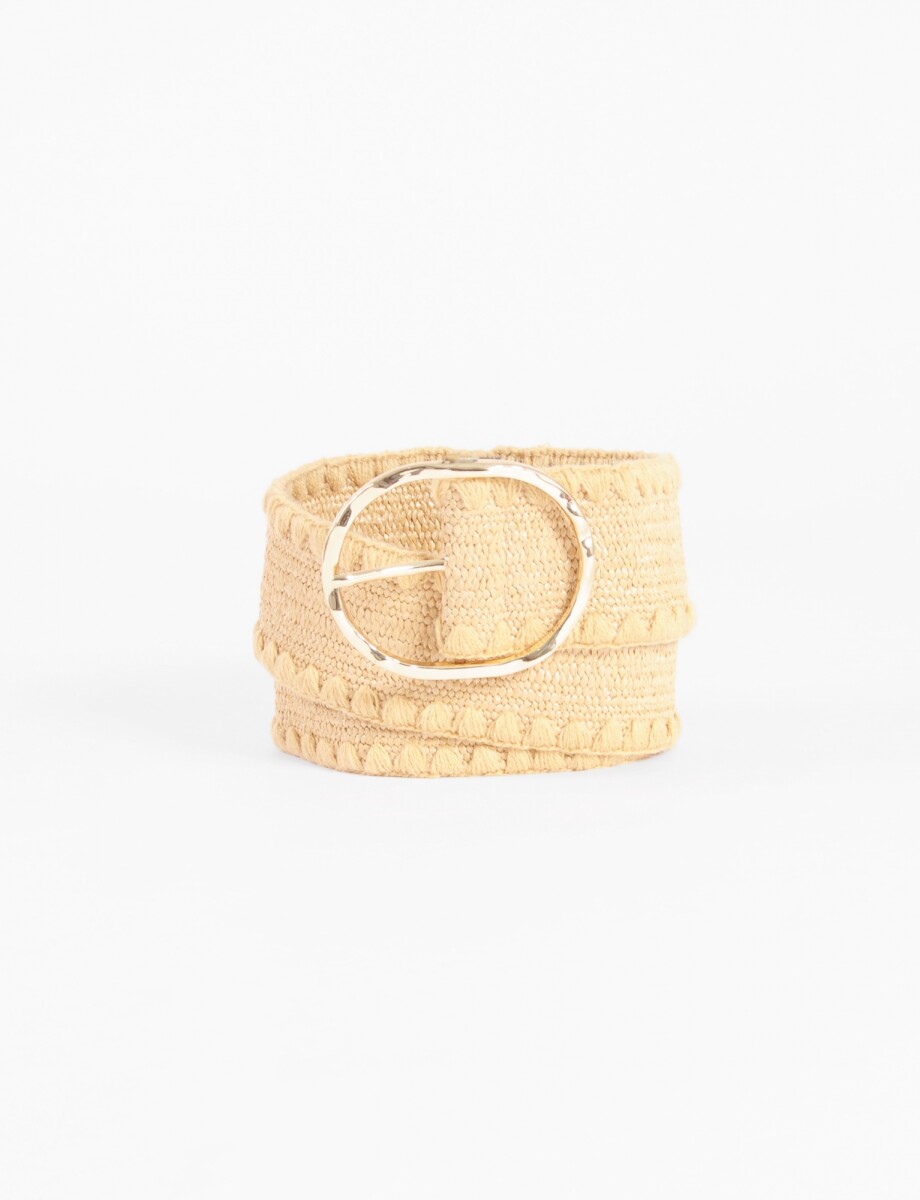 Cinturón elástico tipo rafia hebilla metálica - beige 