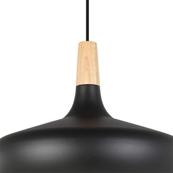 Lámpara campana metal negro y madera Ø40cm SABINAR EG4308