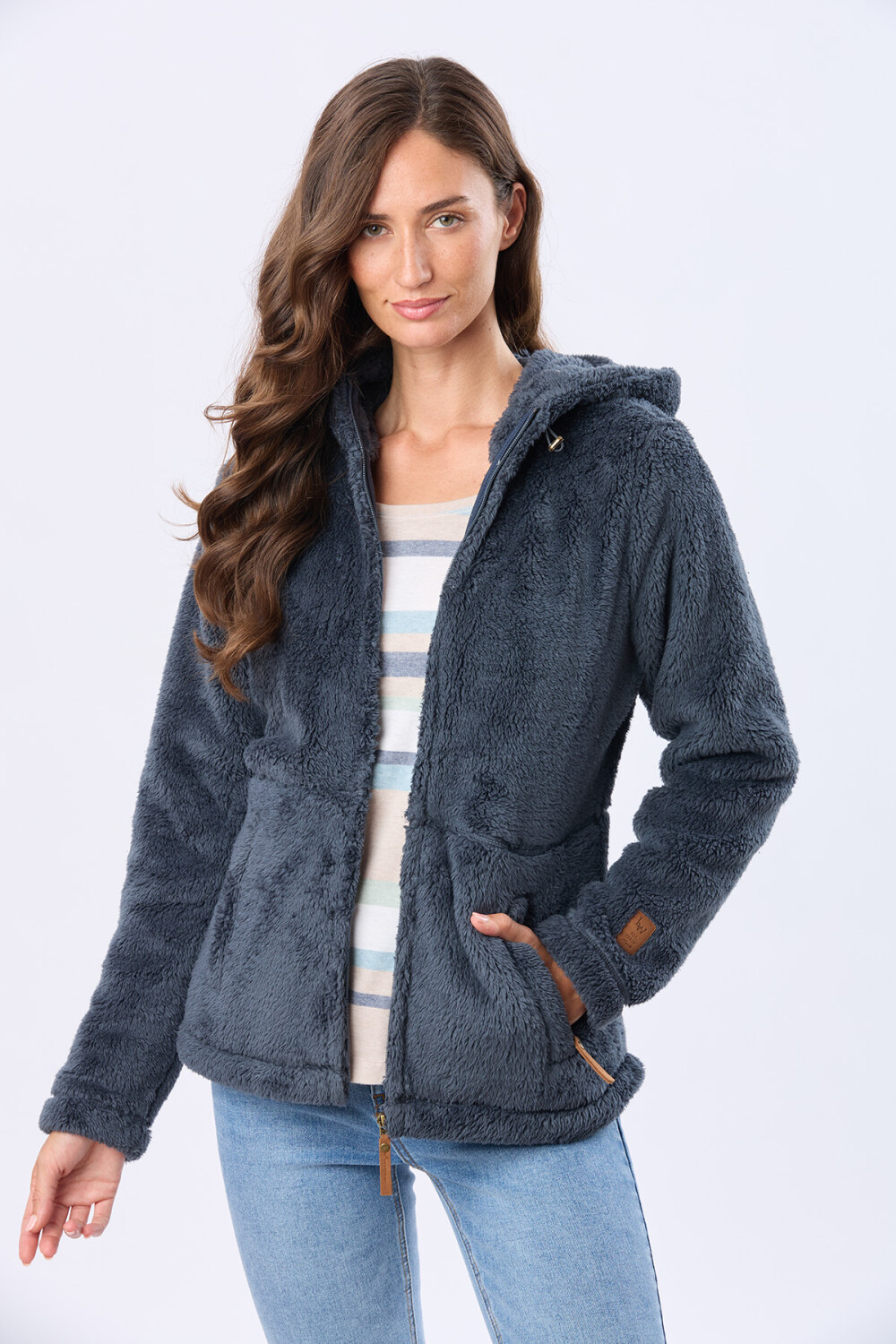 CAMPERA CON CAPUCHA SHERPA SUAVE Azul