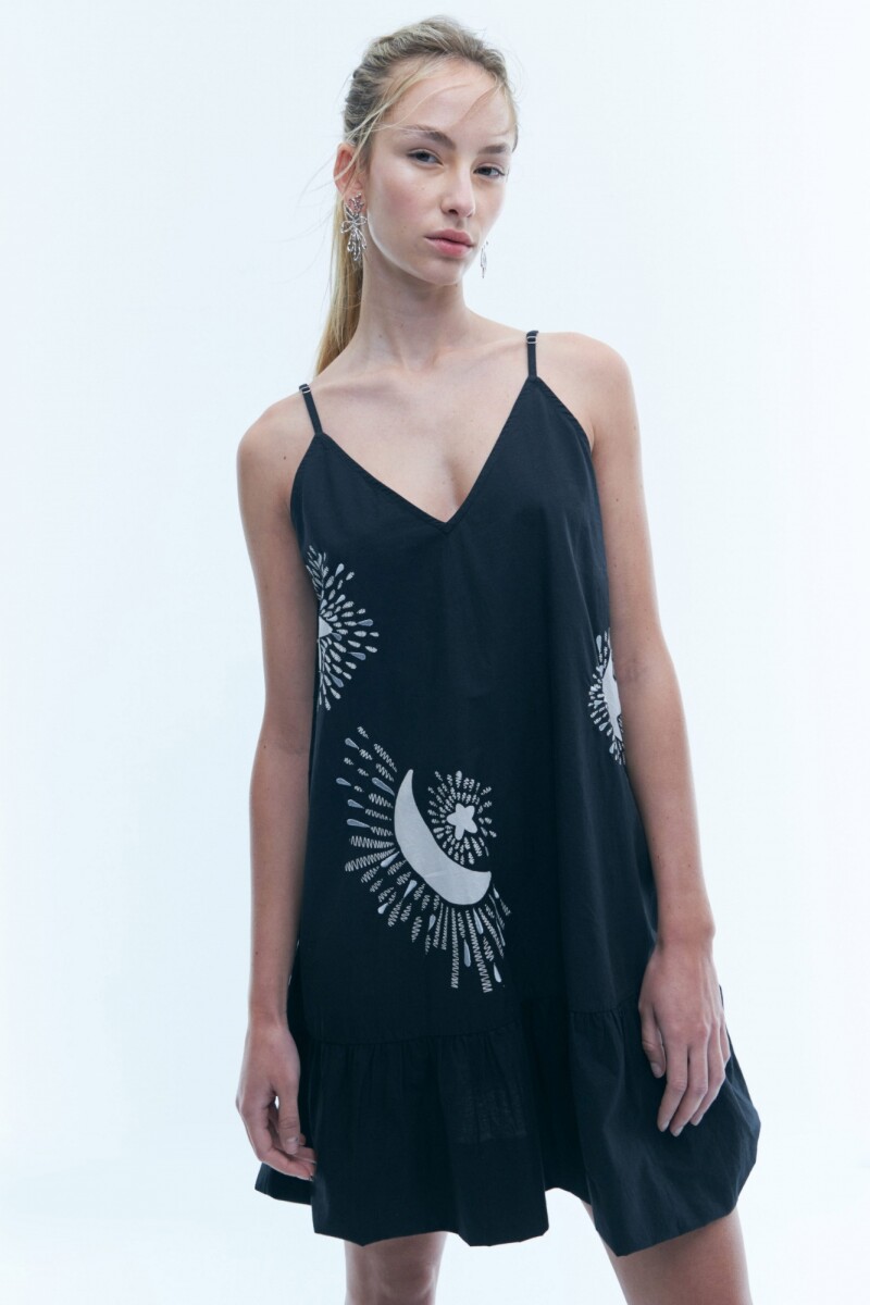 Vestido con estampa de estrellas negro