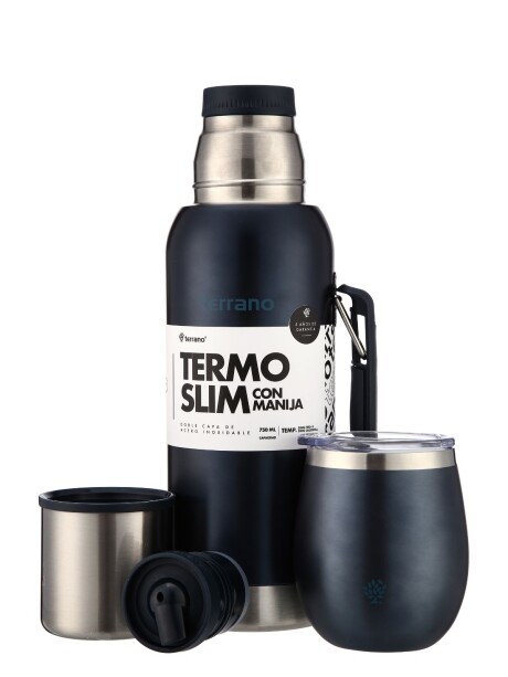 Kit Termo 750mL. Slim con Manija + Mate de Acero con Tapa Azul Metalizado