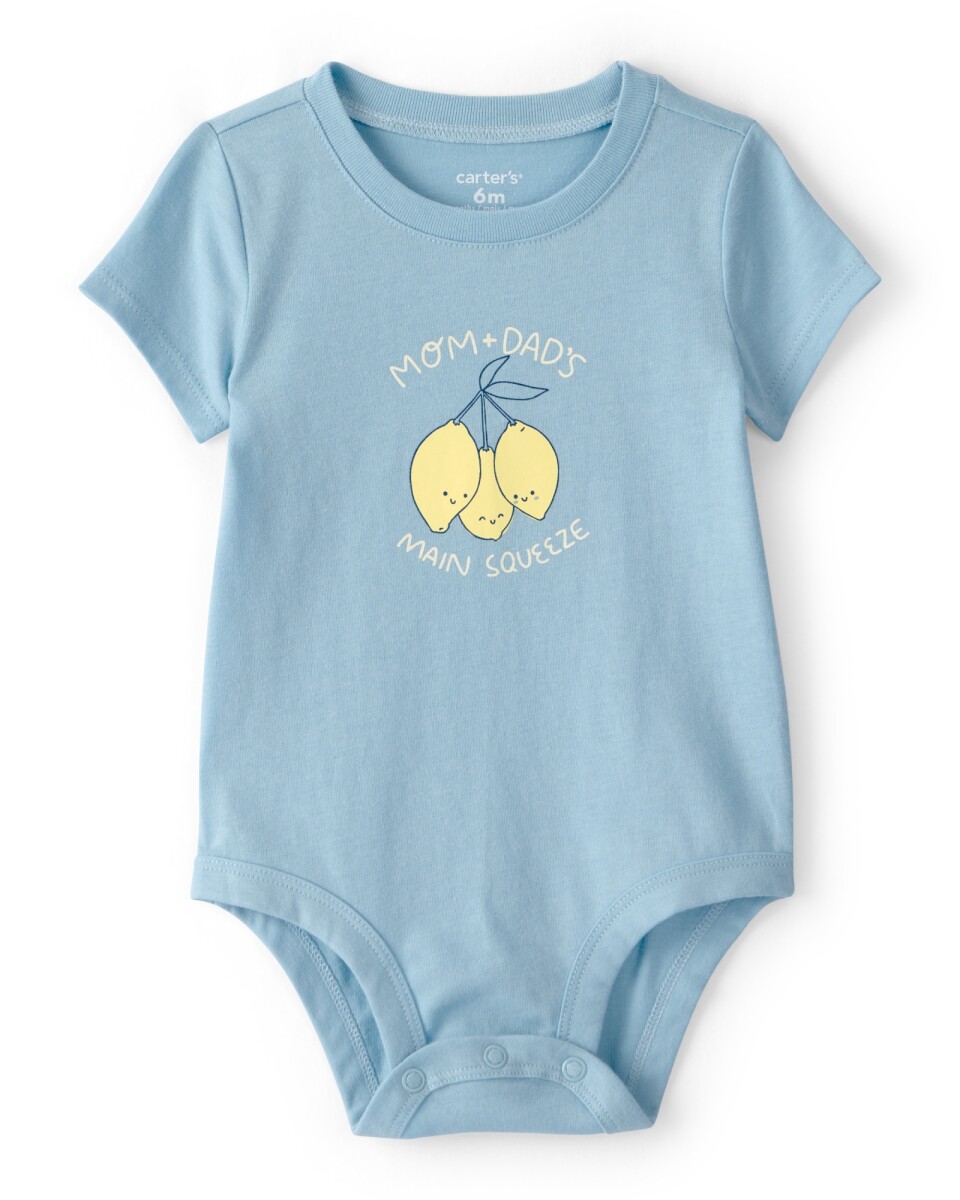 Body de algodón, manga corta, azul, estampa limones 