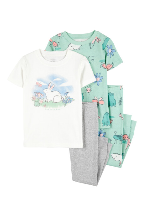 Pijama cuatro piezas de algodón, dos pantalones y dos remeras, diseño conejo Pijama cuatro piezas de algodón, dos pantalones y dos remeras, diseño conejo