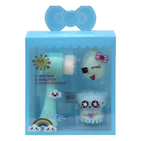 Set de limpieza Cuidado facial 3 piezas Maquillaje Celeste