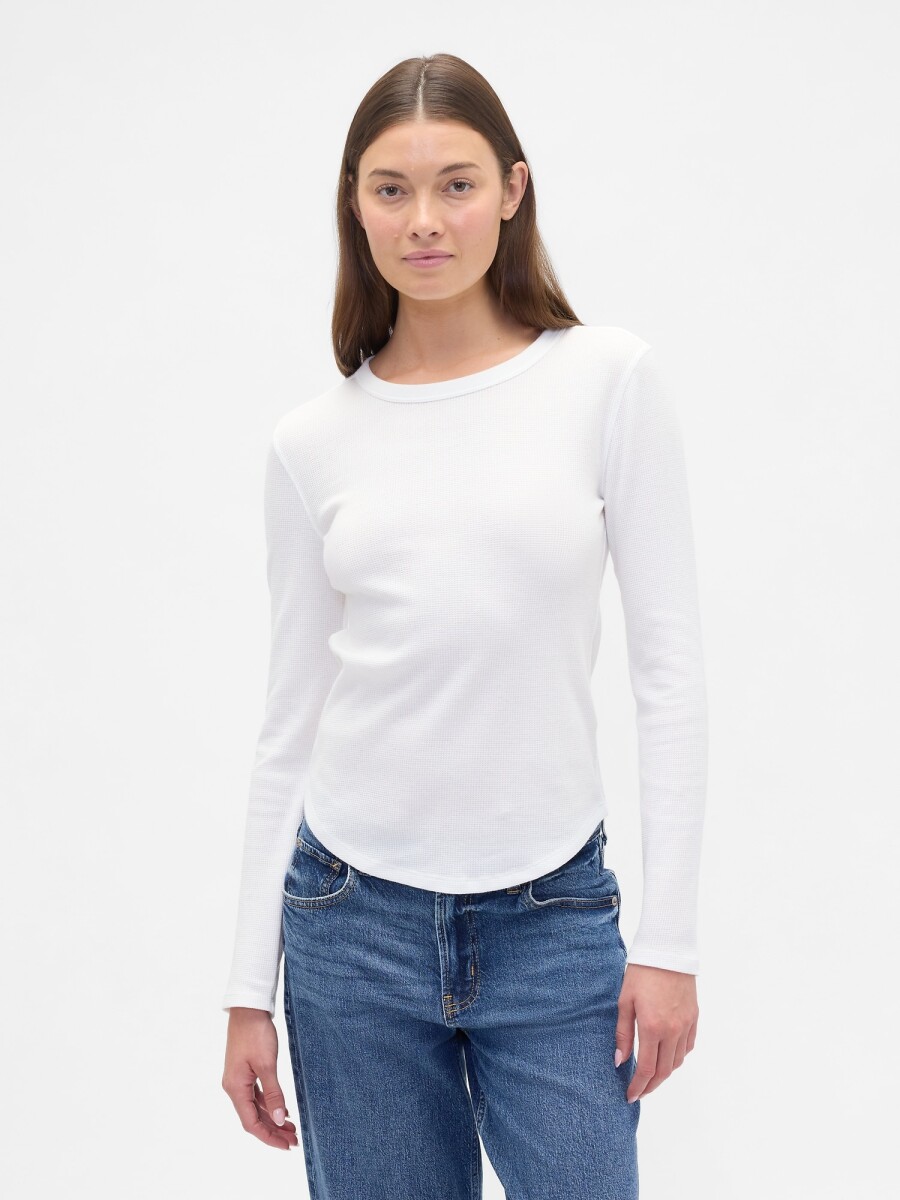 V-LS OPP WAFFLE TEE - NEW OFF WHITE 
