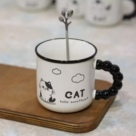 Taza De Cerámica Cat Con Asa Negra Hello