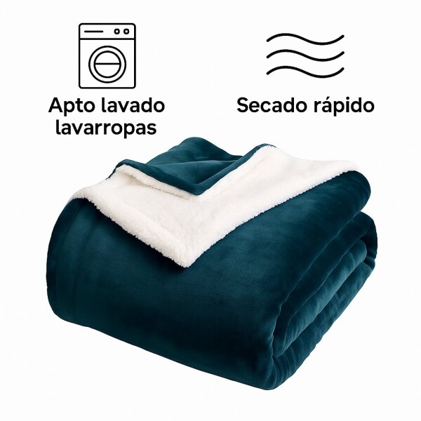 Frazada Manta Polar Con Corderito Acolchado 1 Plazas 200x150 Variante Color Verde Oscuro