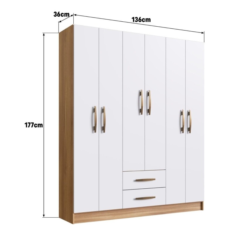 Armario Ropero Mac Mdp 6 Puertas 2 Cajones 9 Estantes NOGAL/BLANCO Armario Ropero Mac Mdp 6 Puertas 2 Cajones 9 Estantes Nogal/blanco
