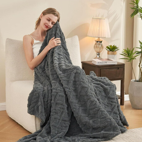 Manta Frazada Polar 2 Plazas Rombos Suave Cálida Cama o Sofá Gris Oscuro