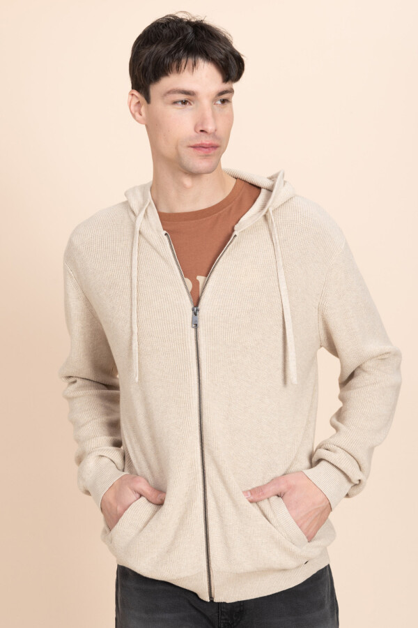 Campera tejida con capucha Beige