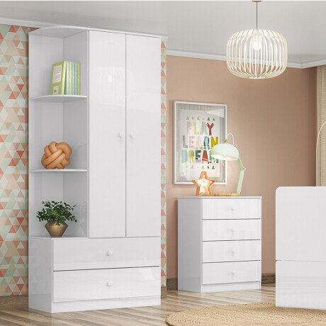 ROPERO 2 PUERTAS 2 CAJONES GUARDARROPA ARMARIO PLACARD CLOSET INFANTIL BLANCO