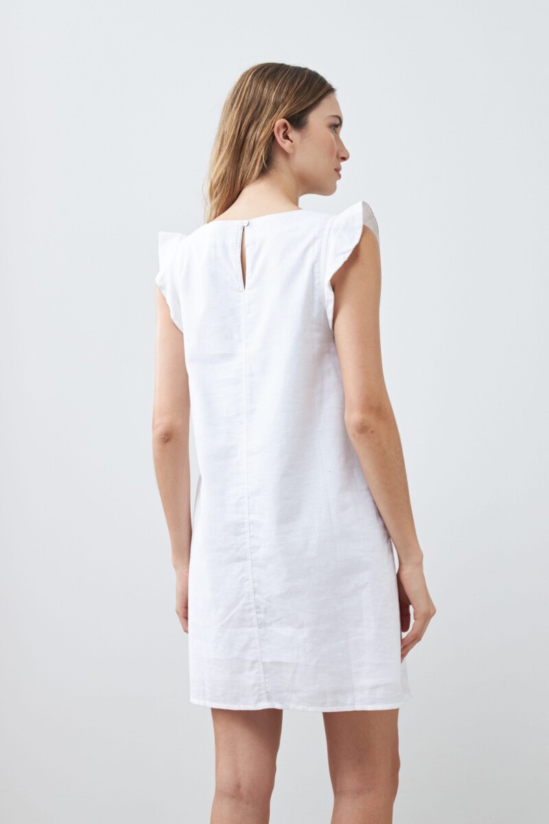 Vestido de lino con vivo metálico blanco