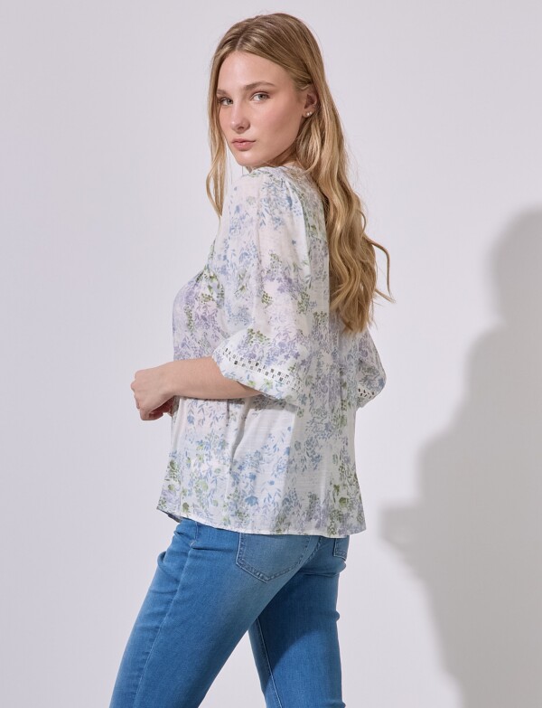 Blusa Gasa Flores CRUDO/MULTI