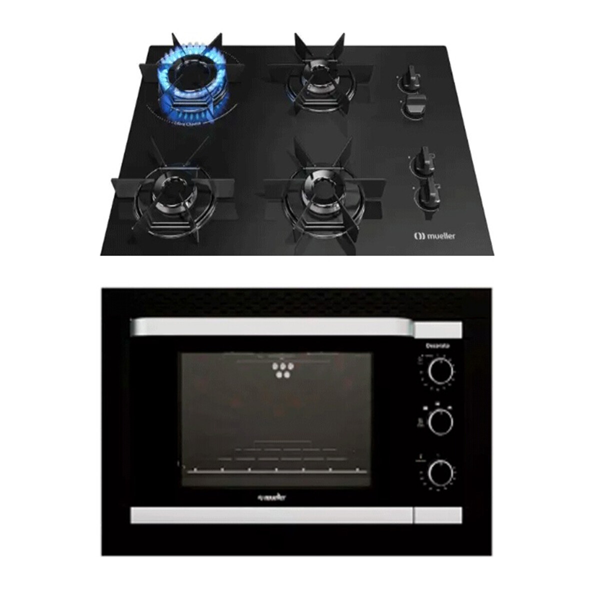 Horno De Empotrar Eléctrico Decorato + Anafe 4h Mueller Vidrio Templado Negro 