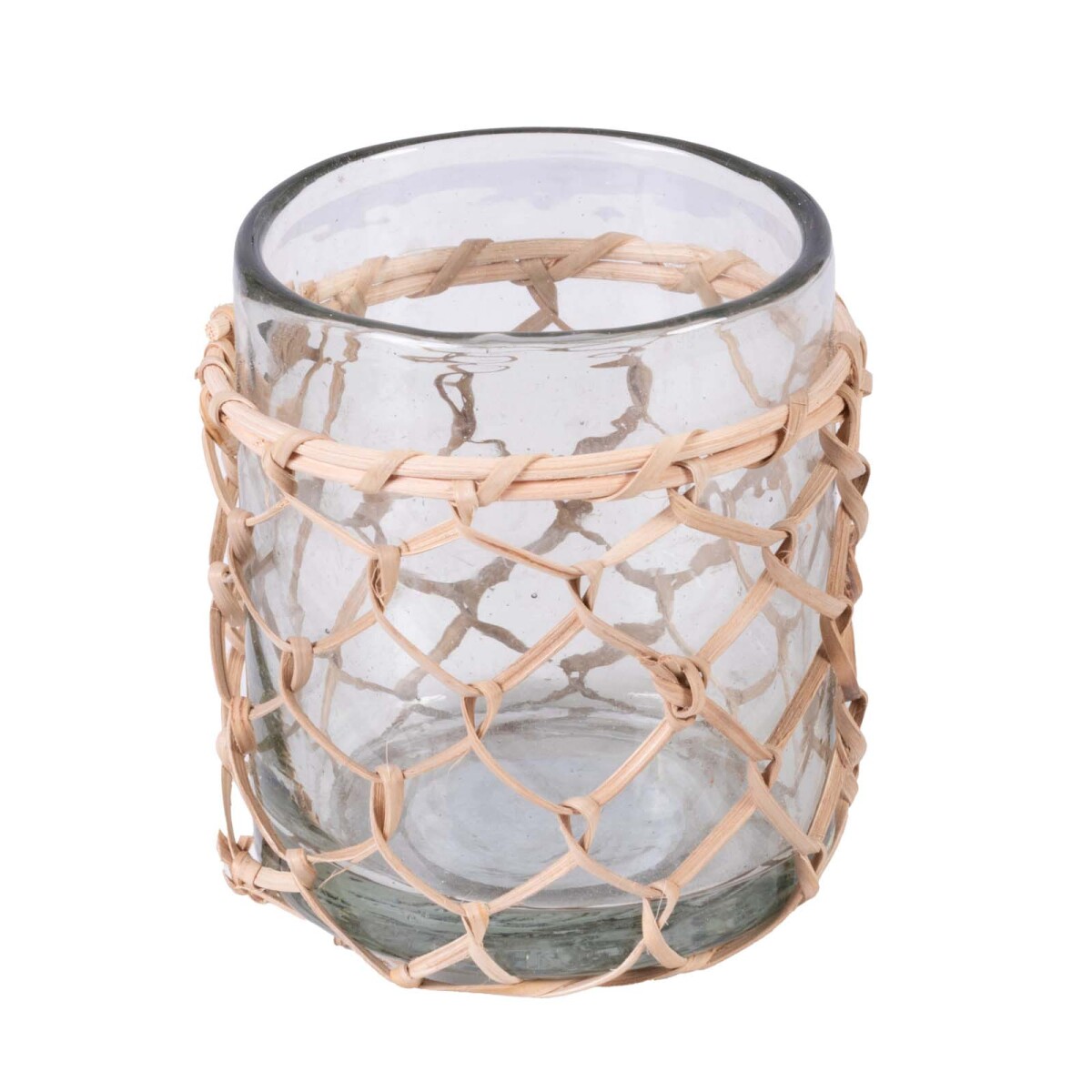 CANDELABRO - SMALL VIDRIO-Y-YUTE TRANSPARENTE C/TEJIDO 