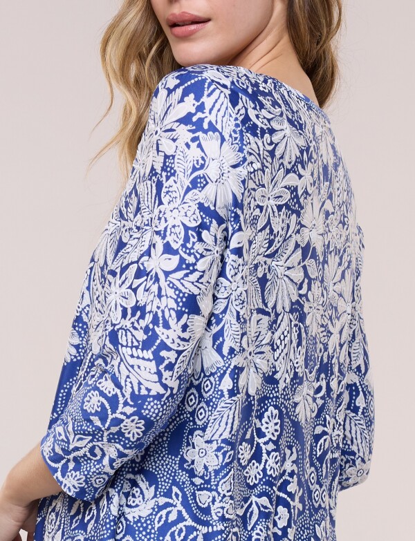Blusa Keyhole Printed BLANCO/AZUL