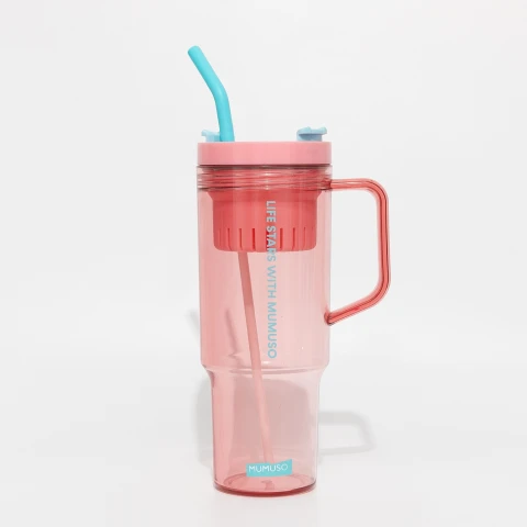 VASO DE GRAN CAPACIDAD CON ASA Y PAJITA (1100 ML/ROSA) VASO DE GRAN CAPACIDAD CON ASA Y PAJITA (1100 ML/ROSA)