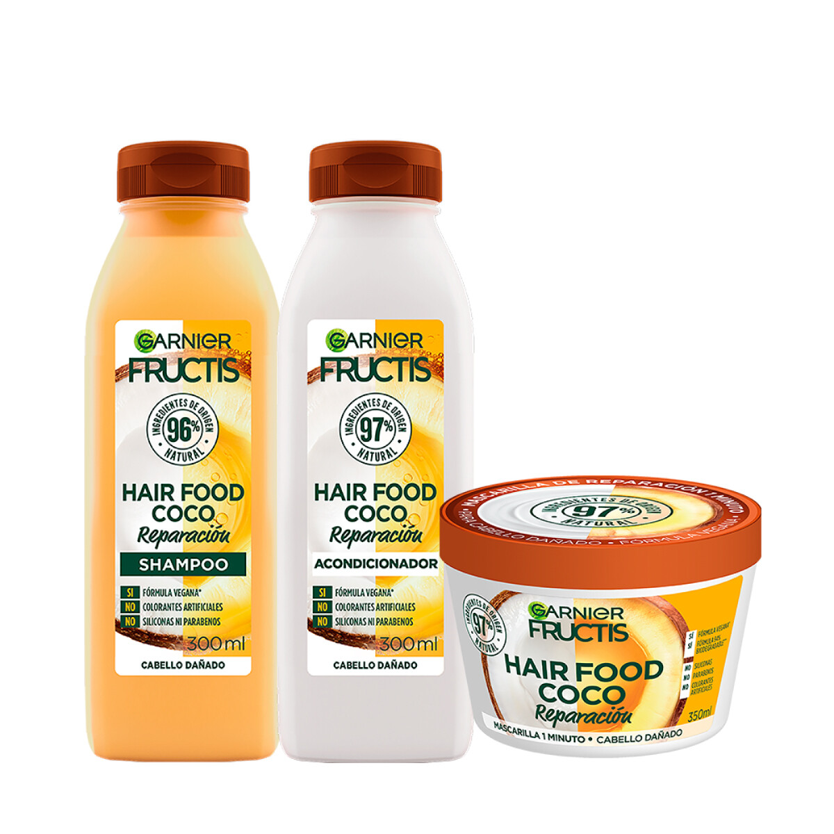 Pack Garnier Fructis Hair Food Coco - Shampoo 300ml + Acondicionador 300ml + Crema Para Peinar 300ml 