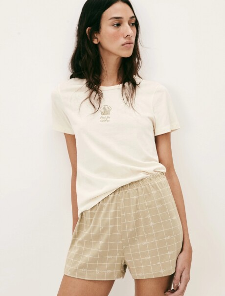 PIJAMA CON ESTAMPA DE ALGODÓN BEIGE