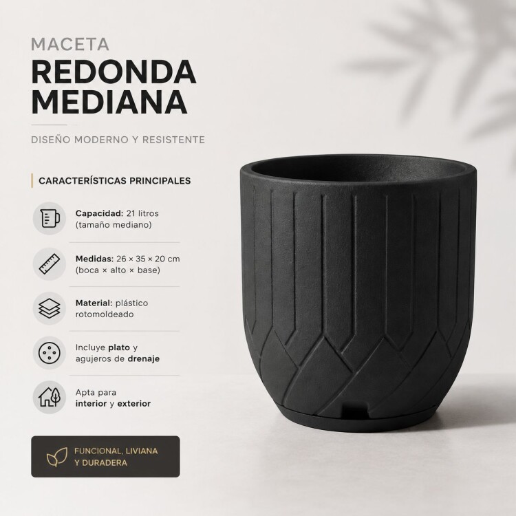 MACETA DECORATIVA TERMINI ARENADA 21 LITROS NEGRO MACETA DECORATIVA TERMINI ARENADA 21 LITROS NEGRO